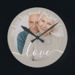 Personalised Photo and Text Photo Round Clock<br><div class="desc">Make a Personalised Photo wall clock from Ricaso - add your own photo and text - photo keepsake gifts - Our love has stood the test of time - perfect anniversary gift idea</div>