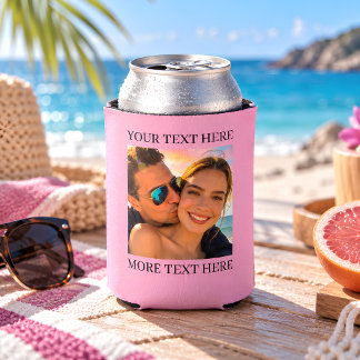 Personalised Photo and Text Pink  Can Cooler