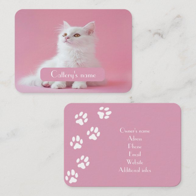 Personalised Photo and Text Pink Cattery Calling Card (Front/Back)