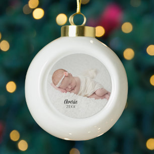 Personalised Photo Baby 1st Christmas Ceramic Ball Christmas Ornament