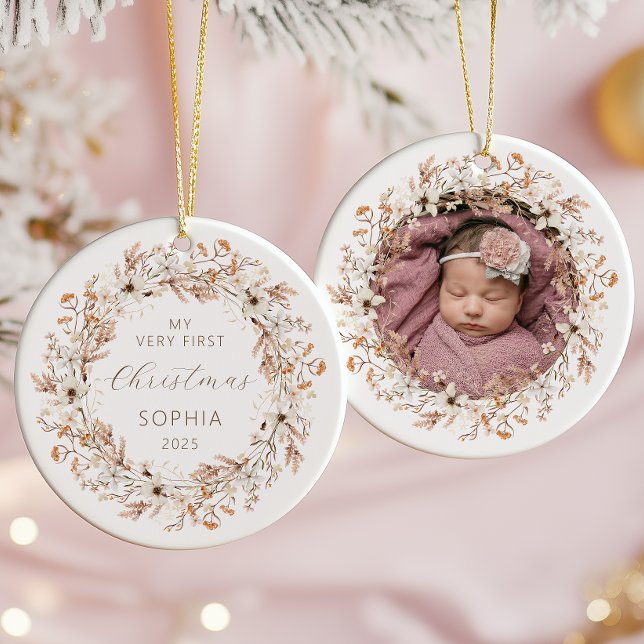 Personalised Photo Baby 1st Christmas Wildflowers Ceramic Tree Decoration (Creator Uploaded)
