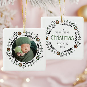 Personalised Photo Baby First Christmas Nordic Ceramic Ornament