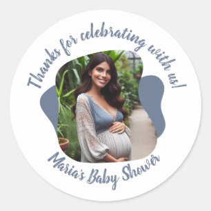 Personalised Photo Baby Shower Thanks Script Classic Round Sticker
