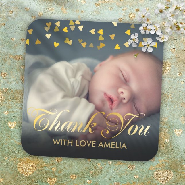 Personalised Photo Baby Thank You Square Sticker (Personalized Photo Baby Thank You Square Sticker)