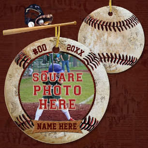 Personalised PHOTO Baseball Ornaments NAME, YEAR