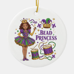 Personalised Photo Bead Princess - Mardi Gras Ceramic Tree Decoration