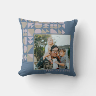 Personalised Photo Best Dad Ever Blue Geometric Cushion