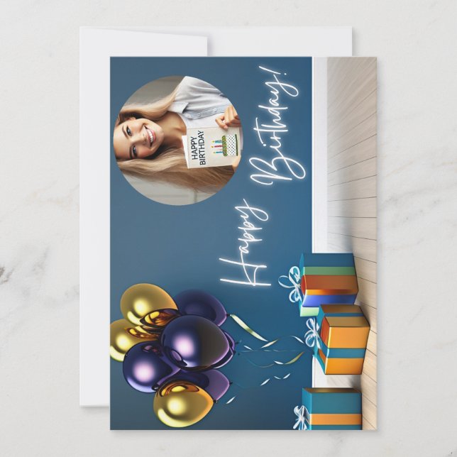 Personalised Photo Birthday Card - Balloons & Gift (Front)