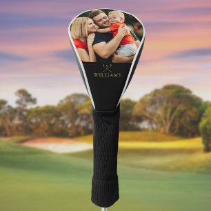 Personalised Photo Black And Gold Golf Clubs Head Cover