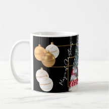 Personalised Photo Black Gold Christmas Mug