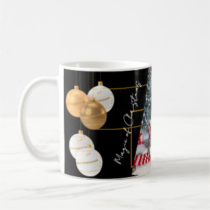 Personalised Photo Black Gold Christmas Mug