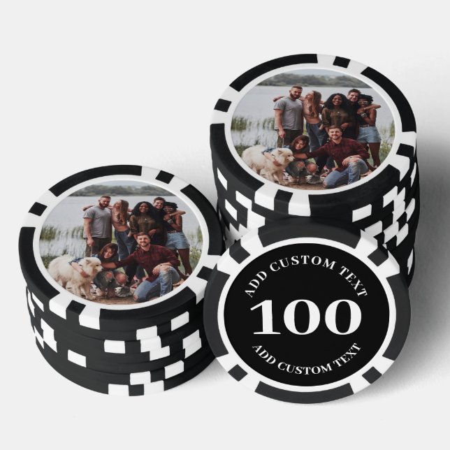 Personalised Photo Black Numbered 100 Value Game Poker Chips (Stack)