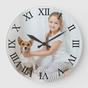 Personalised Photo Black Roman Numbers Large Clock