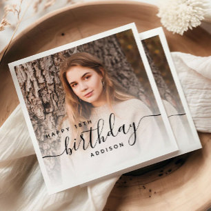 Personalised Photo Black Script 18th Birthday Napkin