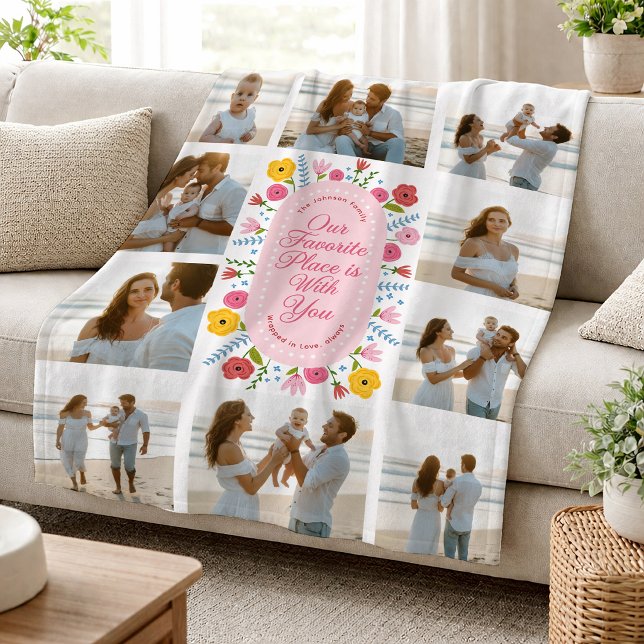 Personalised Photo Blanket for Mum Floral (Photo Family Blanket)