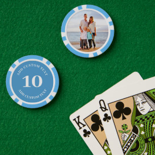 Personalised Photo Blue Numbered 10 Game Poker Chips