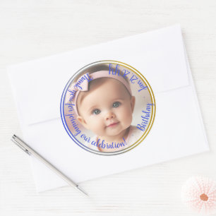 Personalised Photo Blue Silver Gold Border Round Classic Round Sticker
