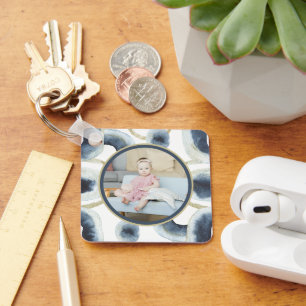 Personalised Photo Blue Watercolor Pattern Key Ring