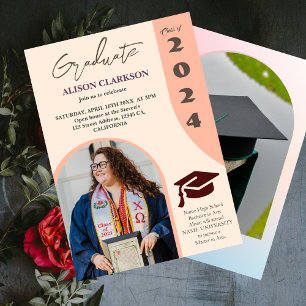 Personalised Photo Bold 2024 Arch Retro Graduation Invitation
