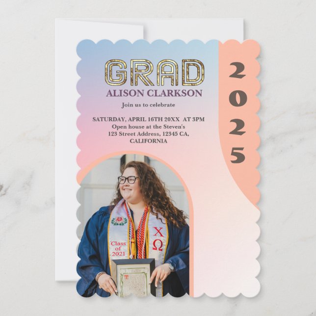 Personalised Photo Bold 2024 Arch Retro Graduation Invitation (Front)