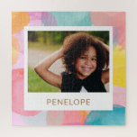 Personalised Photo Bright Colourful Watercolor Nam Jigsaw Puzzle<br><div class="desc">This colourful watercolor jigsaw puzzle features playful circles and dots in bright pastel hues, personalised with your grandchild's name and photo. It's a fun and unique keepsake that makes a thoughtful gift for grandparents, parents, or anyone who loves a personalised touch. Perfect for family game nights or a special memento...</div>