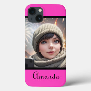 personalised photo bright neon pink iPhone 13 case
