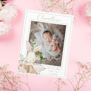 Personalised Photo Bunny Green Birth Announcement Postcard