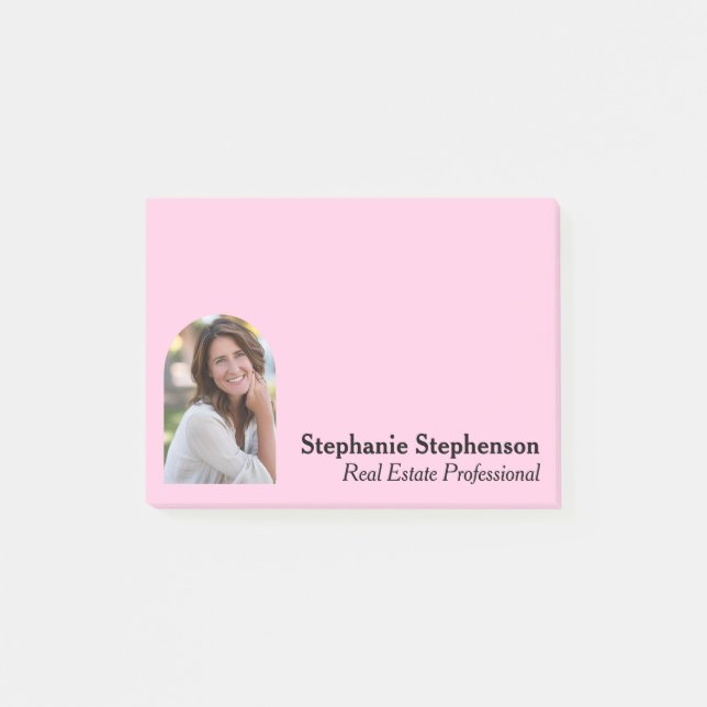Personalised Photo Business Arched Frame Pink Post-it Notes (Front)