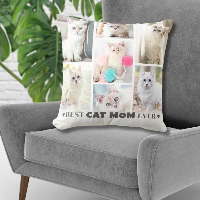 Personalised Photo Cat Mum Cushion (Personalized Photo Collage Cat Mom Throw Pillow)