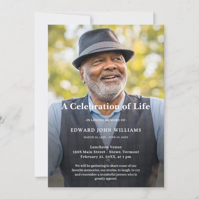 Personalised Photo Celebration of Life Funeral Invitation (Front)