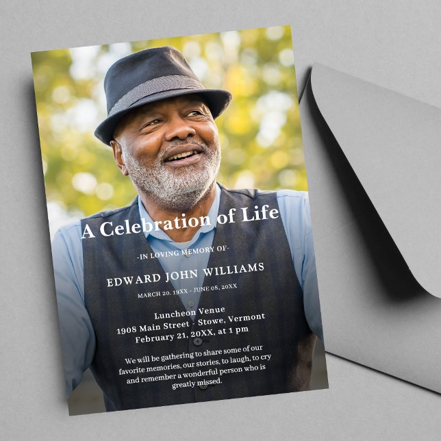 Personalised Photo Celebration of Life Funeral Invitation (Celebration of Life Photo Invitation)