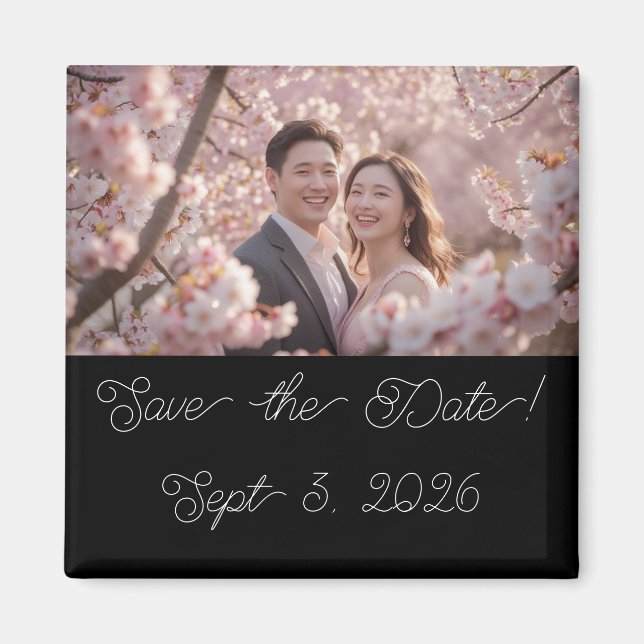  Personalised Photo Cherry Blossom Save The Date Magnet (Front)