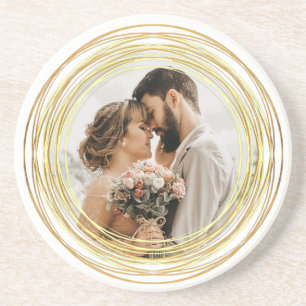 Personalised Photo Chic White Gold Wedding Minimal Coaster