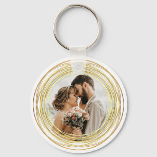 Personalised Photo Chic White Gold Wedding Minimal Key Ring