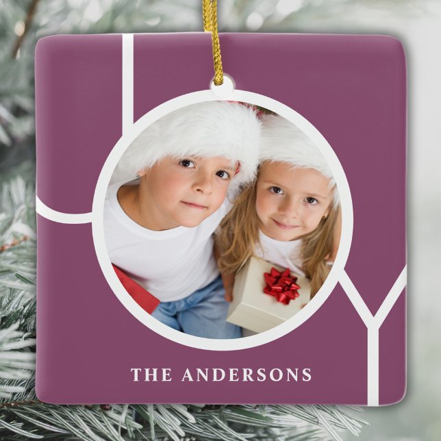 Personalised Photo Christmas Holiday Purple Ceramic Ornament (Creator Uploaded)