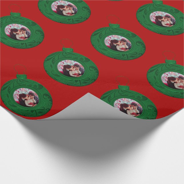 Personalised Photo Christmas Red Green Custom Wrapping Paper (Corner)