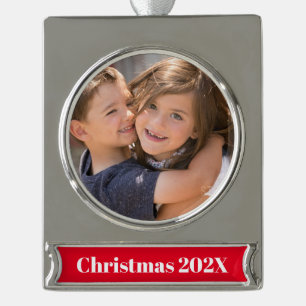 Personalised Photo Christmas Silver Plated Banner Ornament