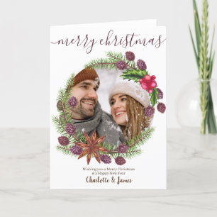 Personalised Photo Christmas Wreath and Holly Holiday Card