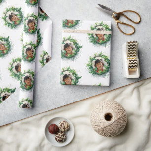 Personalised Photo Christmas Wreath Wrapping Paper