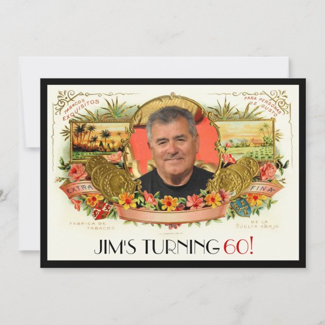 Personalised Photo Cigar Box Label Party Invite (Front)