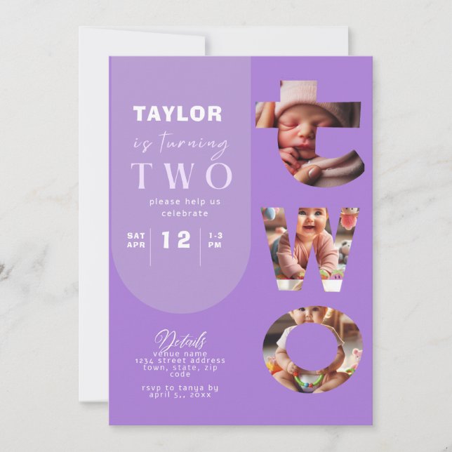 Personalised Photo Collage 2nd Birthday Invitation (Front)