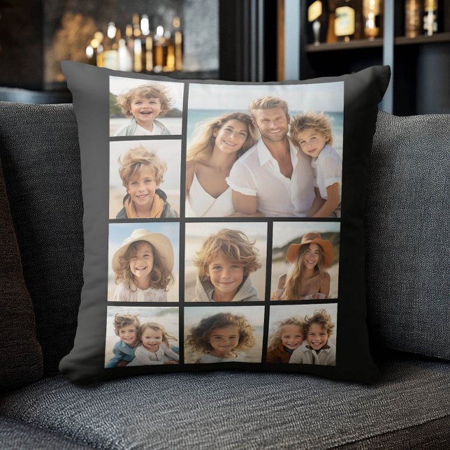 Personalised Photo Collage - 9 photos black Cushion (Custom Photo Collage Pillow)