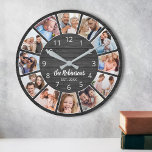 Personalised Photo Collage Black Wood Family Large Clock<br><div class="desc">Easily create your own personalised black wooden planks elegant style wall clock with your custom photos,  family name and established year. For best results,  crop the images to square - with the focus point in the centre - before uploading.</div>