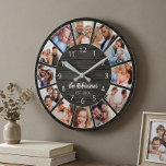 Personalised Photo Collage Black Wood Family Round Clock<br><div class="desc">Easily create your own personalised black wooden planks elegant style wall clock with your custom photos,  family name and established year. For best results,  crop the images to square - with the focus point in the centre - before uploading.</div>