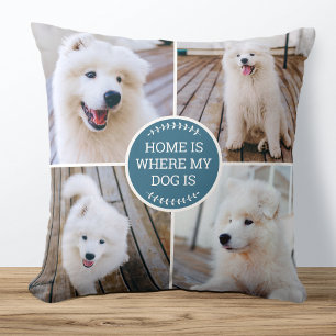 Personalised Photo Collage Custom Colour Dog Blue Cushion