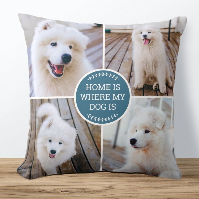 Personalised Photo Collage Custom Colour Dog Blue Cushion (Creator Uploaded)