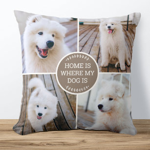 Personalised Photo Collage Custom Colour Dog Brown Cushion