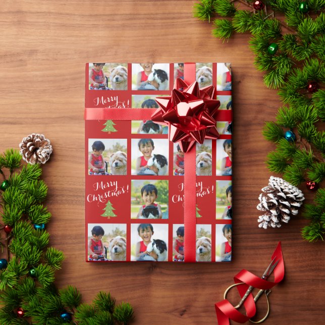 Personalised Photo Collage Custom Script Christmas Wrapping Paper (Holiday Gift)