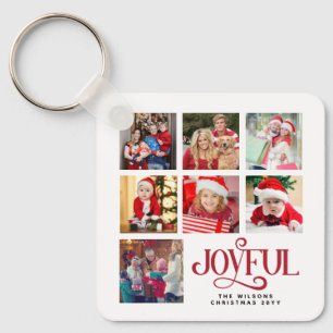 Personalised Photo Collage Family Name Christmas Key Ring