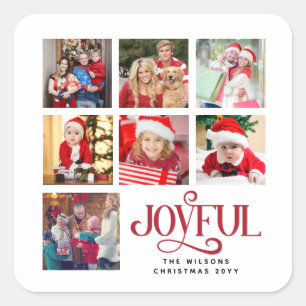 Personalised Photo Collage Family Name Christmas Square Sticker